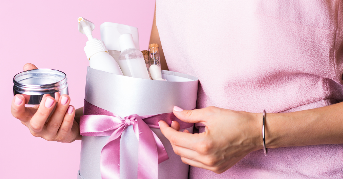 woman holding a box of cosmetics