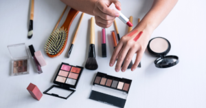 Make-up products tested on hand for skin swatches marketing campaigns