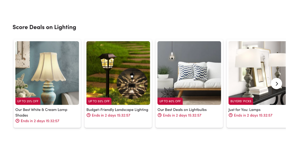 Home and garden online shop displaying special offers for lamps
